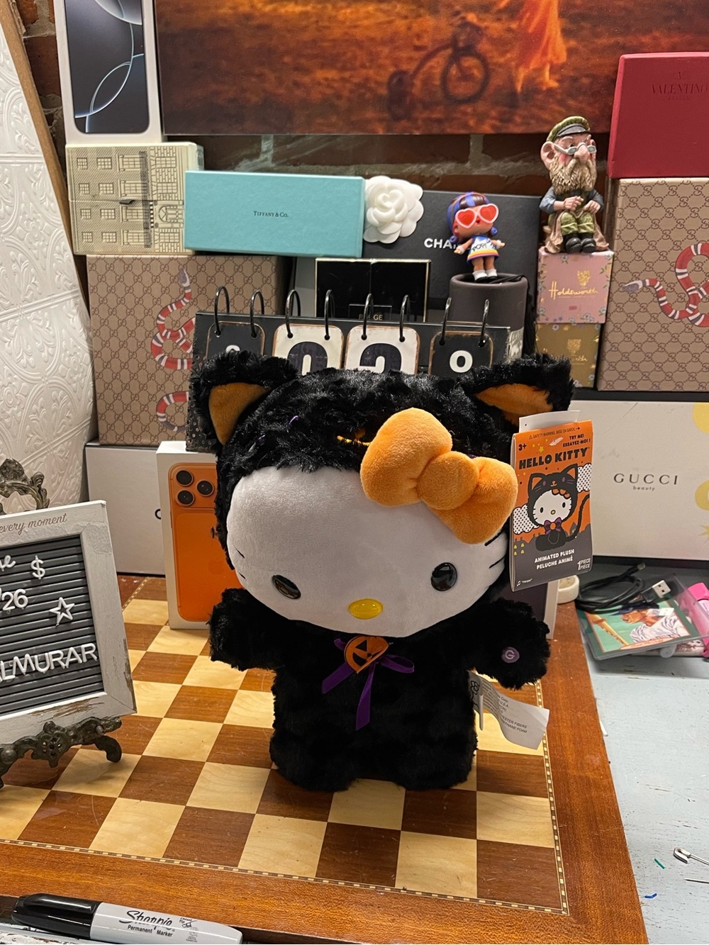 Sanrio Hello Kitty Halloween Black Cat Side Stepper 12" Plush Greeter Rare